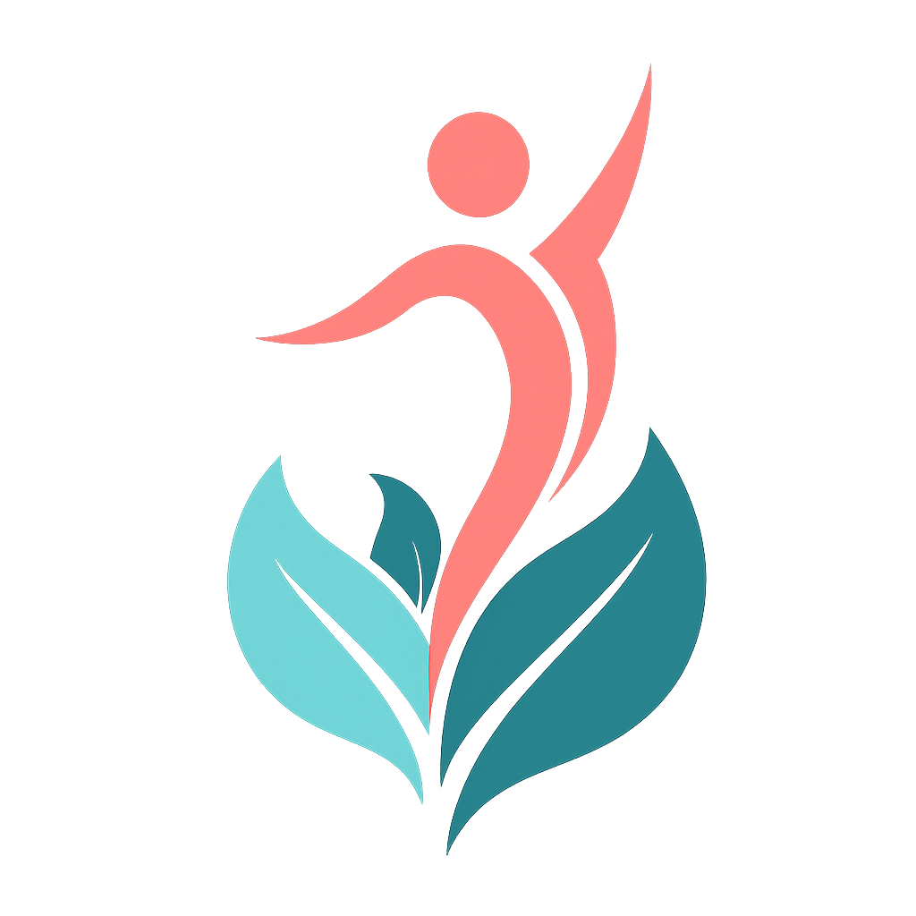 Logo de Reviva, avec une personne qui s'élance vers le haut, des feuilles à ses pieds